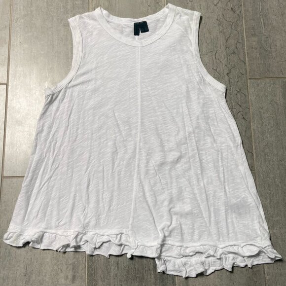 Left of Center Relaxed Fit Asymmetrical Ruffle Hem Cotton Tank Top White Medium - Picture 1 of 8
